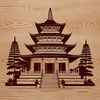 A 2D representation of a traditional Buddhist temple with intricate details.