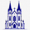 Baptist House of Worship Vector Graphics Illustration of a traditional Baptist church building with a steeple.