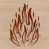Vector graphic design element featuring a fiery shape with dynamic, curved lines.