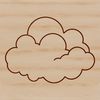 A stylized illustration of a white fluffy cloud in various shapes and sizes.