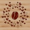 A stylized illustration of a coffee bean featuring love hearts, designed as a vector graphic.