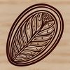 A stylized illustration of a single coffee bean with detailed texture and design.