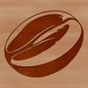 An iconographic representation of a coffee bean made up of smooth lines and geometric shapes.