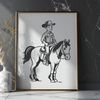 Vintage Cowboy Silhouette A stylized illustration of a cowboy riding a horse, suitable for vector design and cutting machine use.