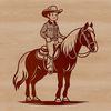 A stylized illustration of a cowboy on horseback, designed as a vector graphic.