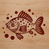White Striped Fish Design A detailed illustration of a freshwater fish with a rounded body and white stripes.