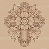 An ornate cross with intricate details, commonly used in religious contexts.