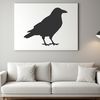 A vector illustration of a crow in silhouette form.