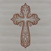 An iconic symbol of faith featuring a stylized crucified figure in a decorative setting.