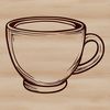 A simple design of a cup with a flat bottom and rounded body.