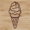 A colorful illustration of a single scoop ice cream cone on a white background.