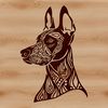 Detailed Vector Head of a Dog Close-up vector illustration of a Doberman Pinscher's head with ornate details.