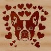 Adorable Boston Breed Clip Art A Boston Terrier's head with love hearts surrounding it, suitable for vector design and cutting machine projects.