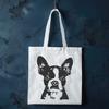 A detailed illustration of a friendly-looking Boston Terrier's head.