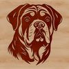Distinctive Canine Close-up Design A close-up illustration of a Rottweiler's head with distinctive markings and features.