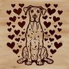 Large Dog Silhouette with Hearts A large breed dog sitting in front of hearts.