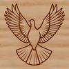 A simple illustration of a white dove with spread wings, commonly used as a symbol in religious contexts.