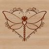 A colorful illustration of a dragonfly with hearts surrounding its body.