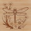 A detailed illustration of a dragonfly perched on a floral stem, suitable for vector graphics.