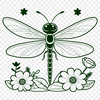 A colorful dragonfly perched on a floral stem, designed as a vector graphic.