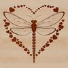 A colorful dragonfly design featuring love hearts surrounding its body, ideal for vector art projects.