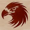 A detailed illustration of an eagle's head with feathers, beak, and talons.