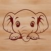 A vector design featuring a close-up of an elephant's head and trunk in various positions.