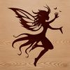 A mythical fairy figure in mid-air, surrounded by intricate floral patterns and delicate wings.