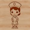 A female nurse standing in front of a white background, symbolizing the medical profession.