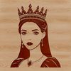 An illustrated female figure in a royal gown, suitable for vector design and cutting machine stencils.
