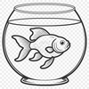 A vector illustration of a small goldfish in its fish bowl habitat.