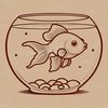Goldfish Illustration in Fish Bowl An illustration of a small goldfish swimming in a fish bowl.