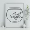 Colorful Finned Friend Illustration A colorful goldfish swimming in a fish bowl, suitable for graphic design projects.