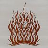 A stylized flame shape made up of abstract, curved lines in a bold design.