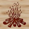 Rustic Camping Fire Pit Design A cartoon illustration of a crackling outdoor campfire with flames rising high into the air.