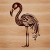 A stylized illustration of a flamingo standing in one leg, with vibrant orange and pink plumage.