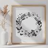 Vector Floral Wreath Illustration A floral wreath design made from intricate vector lines, suitable for commercial or personal use in various digital formats.