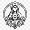 A stylized illustration of the Immaculate Heart surrounded by delicate floral patterns.