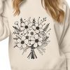 A stylized graphic representation of a floral arrangement with multiple blooms.