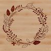 A stylized floral wreath design made up of interconnected flowers and leaves.