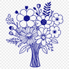 Floral bouquet design made up of various flowers in a symmetrical arrangement.