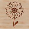 A stylized graphic representation of a single daisy with petals and center.