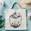 Beautiful Botanical Pocket A vector illustration of a flower pocket with petals and leaves.