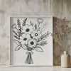 Whimsical Garden Delight A detailed illustration of a bouquet of flowers in various colors and arrangements.