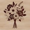 Tied with Love Bouquet Illustration An illustration of a bouquet with multiple stems of flowers tied together with a ribbon.