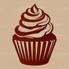 A vector graphic representation of a cupcake dessert in a simple, stylized design.