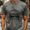 Stylized Cheeseburger Illustration A stylized illustration of a classic cheeseburger with a beef patty, lettuce, and tomato on a bun.