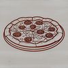 A digital illustration of a classic margherita-style pizza with melted cheese and fresh basil leaves.