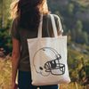 SVG illustration of an American football with a football helmet.