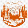 A stylized illustration of a forest with multiple trees and foliage.